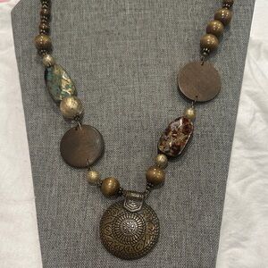 Bohemian Beaded Necklace with Bronze Accents